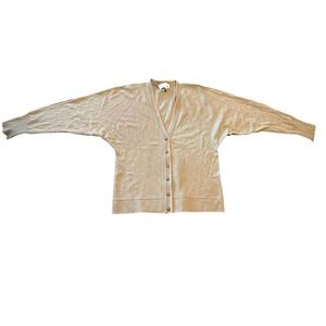 Escada Cashmere Silk Wool Cardigan Tan Batwing Sleeve Leather Trim Italy Size 36